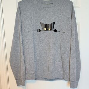 Source Unknown Gray Cat Print Sweater